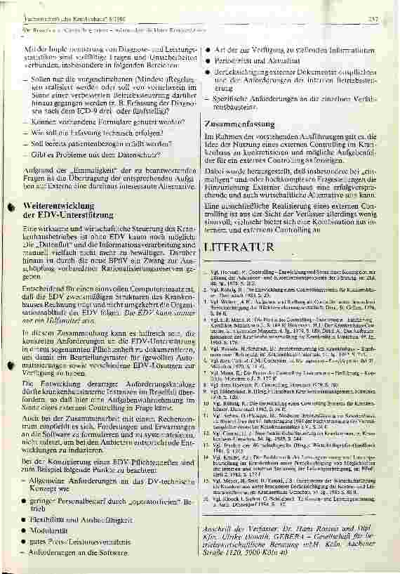 Vorschauseite 4: Controlling extern - insbesondere für kleine Krankenhäuser