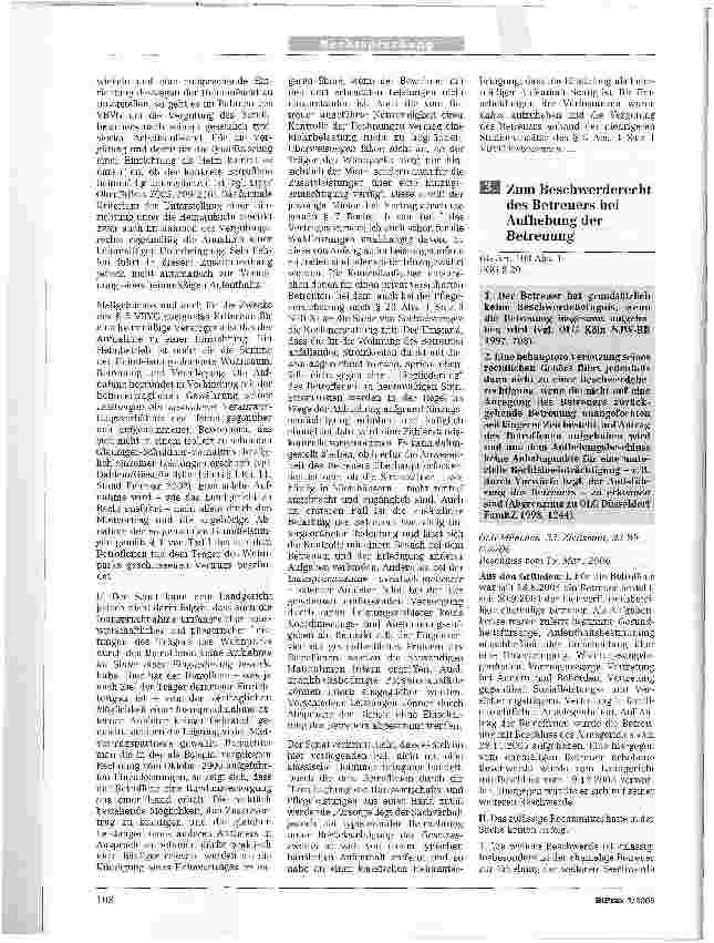 Vorschauseite 1: Zum Beschwerderecht des Betreuers bei Aufhebung der Betreuung