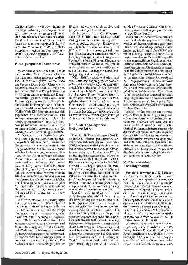 Vorschauseite 2: Gesundheitsreform vernachlässigt die professionelle PflegeMassiver Stellenabbau muss gestoppt werden