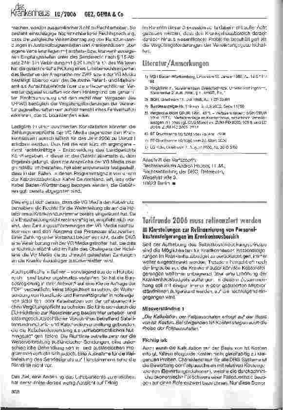 Vorschauseite 6: GEZ, GEMA & Co. - warum Patientenfernsehen immer teurer wird