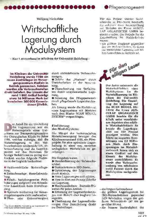 Vorschauseite 1: Wirtschaftliche Lagerung durch Modulsystem Eine Untersuchung am Klinikum der Universität Heidelberg