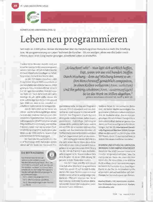 Vorschauseite 1: KÜNSTLICHE LEBEWESEN (TEIL 1) Leben neu programmieren