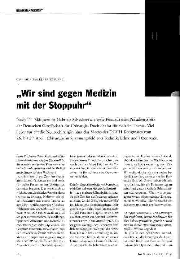 Vorschauseite 1: Wir sind gegen Medizin mit der Stoppuhr
