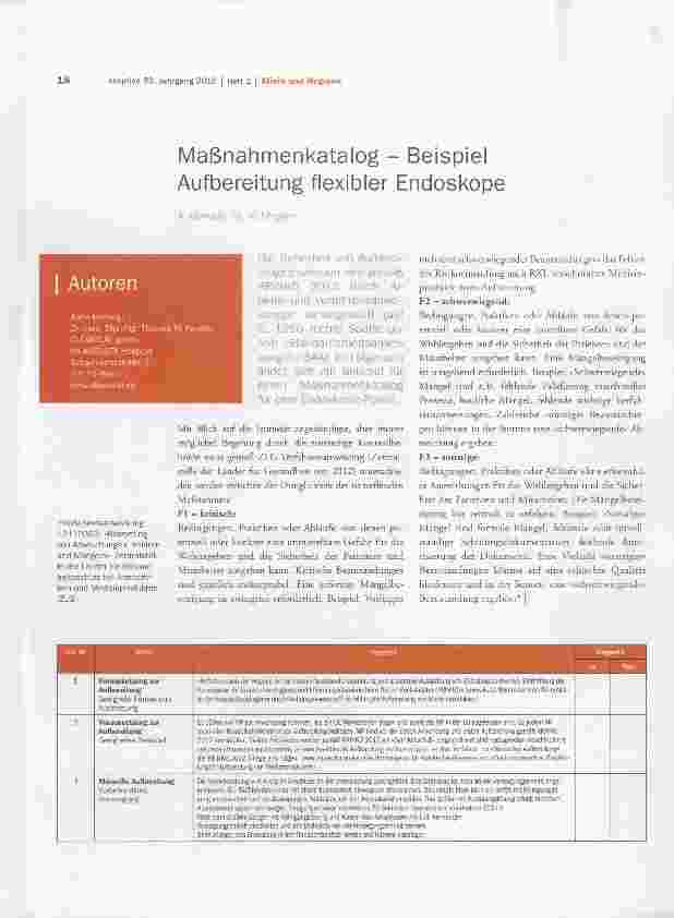 Vorschauseite 1: Maßnahmenkatalog Beispiel Aufbereitung flexibler Endoskope