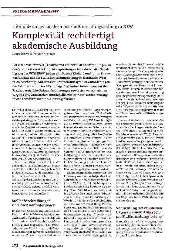 Vorschauseite 1: Komplexität rechtfertigt akademische Ausbildung