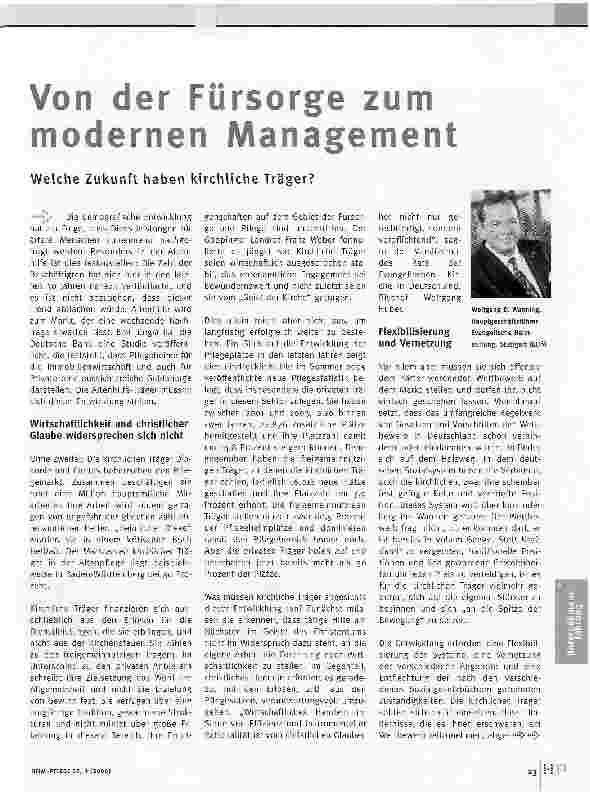 Vorschauseite 1: Von der Fürsorge zum modernen ManagementWelche Zukunft haben kirchliche Träger?