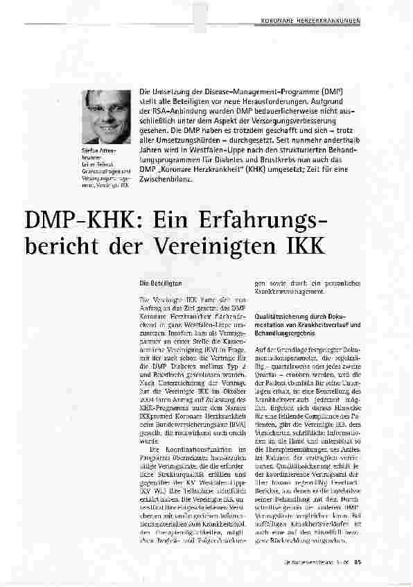 Vorschauseite 1: DMP-KHK: Ein Erfahrungsbericht der Vereinigten IKK