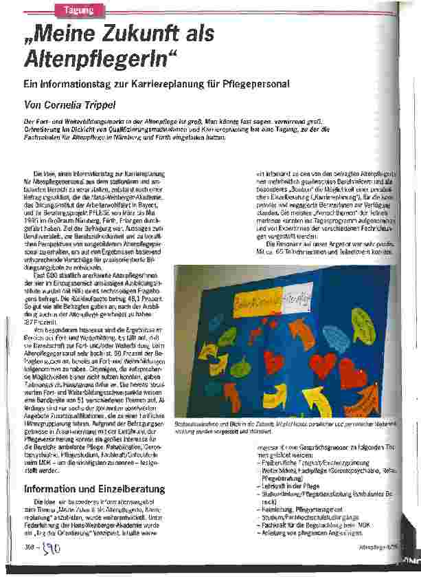 Vorschauseite 1: Meine Zukunft als Altenpflegerin Ein Informationstag zur Karriereplanung für Pflegepersonal