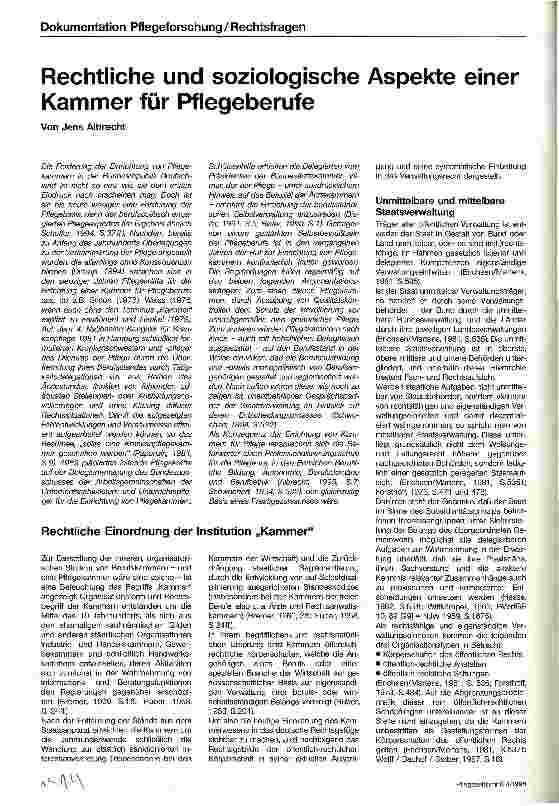 Vorschauseite 1: Rechtliche und soziologische Aspekte einer Kammer für Pflegeberufe