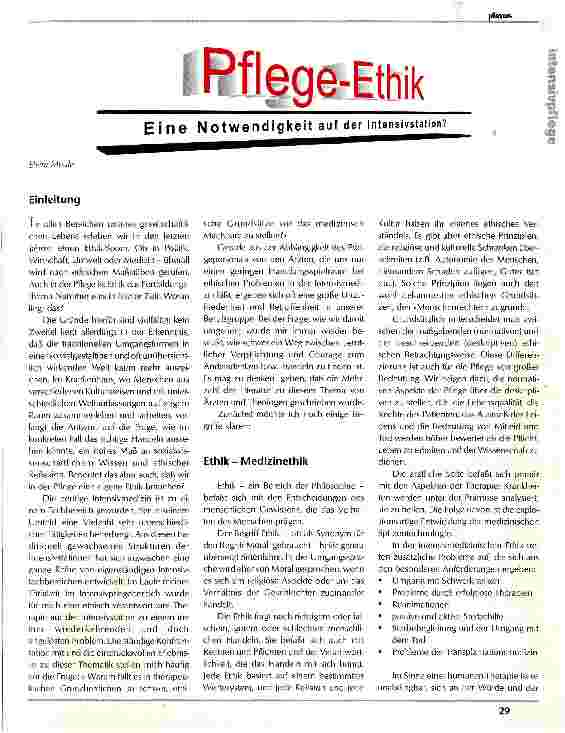 Vorschauseite 1: Pflege-Ethik Eine Notwendigkeit auf der Intensivstation?