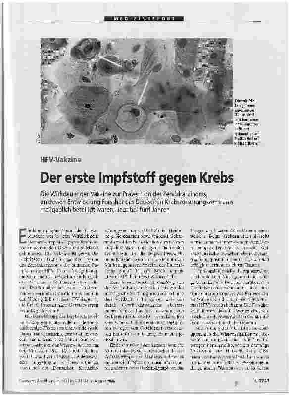Vorschauseite 1: HPV-Vakzine - Der erste Impfstoff gegen Krebs