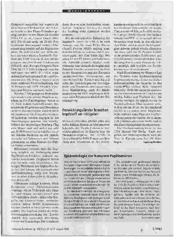 Vorschauseite 3: HPV-Vakzine - Der erste Impfstoff gegen Krebs