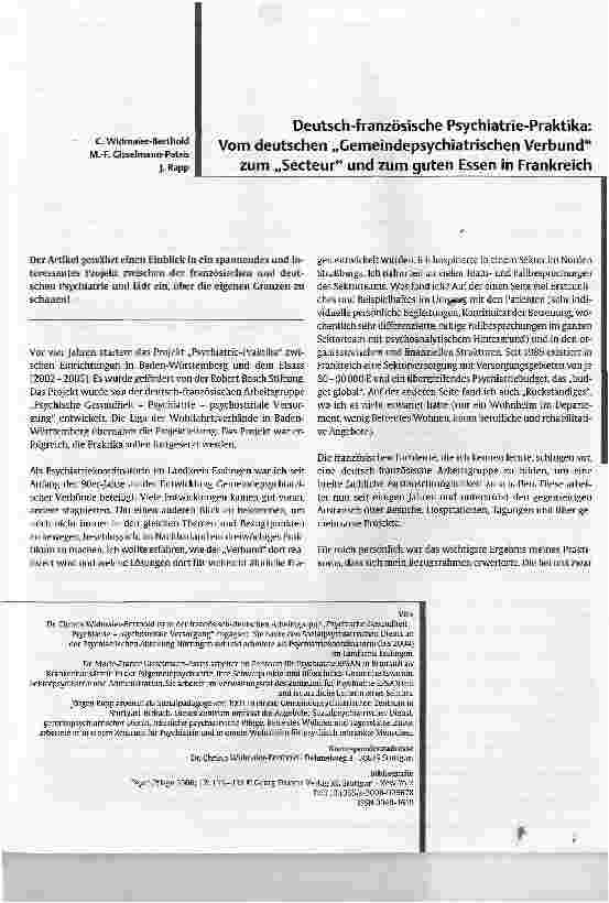 Vorschauseite 1: Deutsch-französische Psychiatrie-Praktika:Vom deutschen Gemeindepsychiatrischen Verbundzum Secteur und zum guten Essen in Frankreich