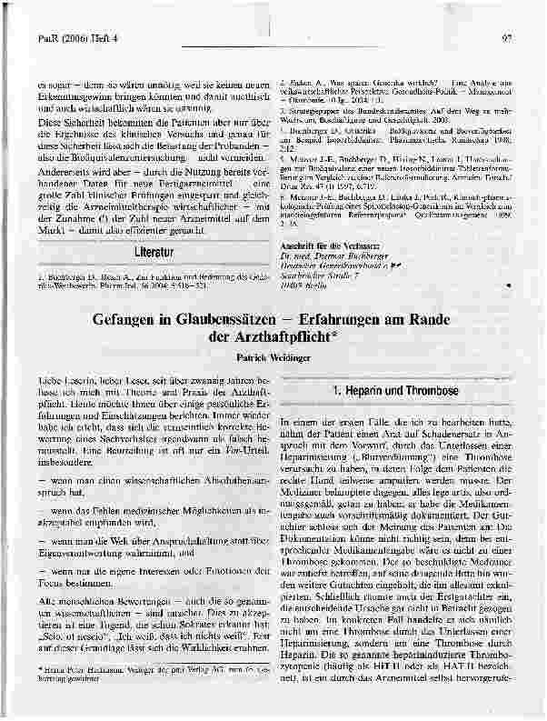 Vorschauseite 1: Gefangen in Glaubenssätzen - Erfahrungen am Randeder Arzthaftpflicht*