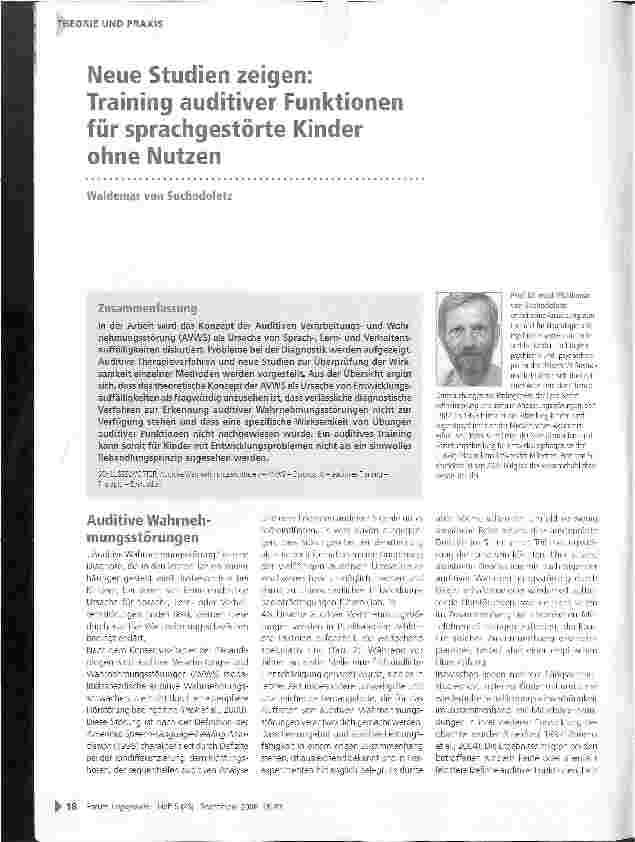 Vorschauseite 1: Neue Studien zeigen: Training auditiver Funktionen für sprachgestörte Kinder ohne Nutzen