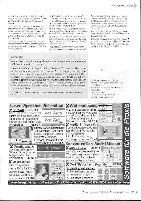 Vorschauseite 6: Neue Studien zeigen: Training auditiver Funktionen für sprachgestörte Kinder ohne Nutzen