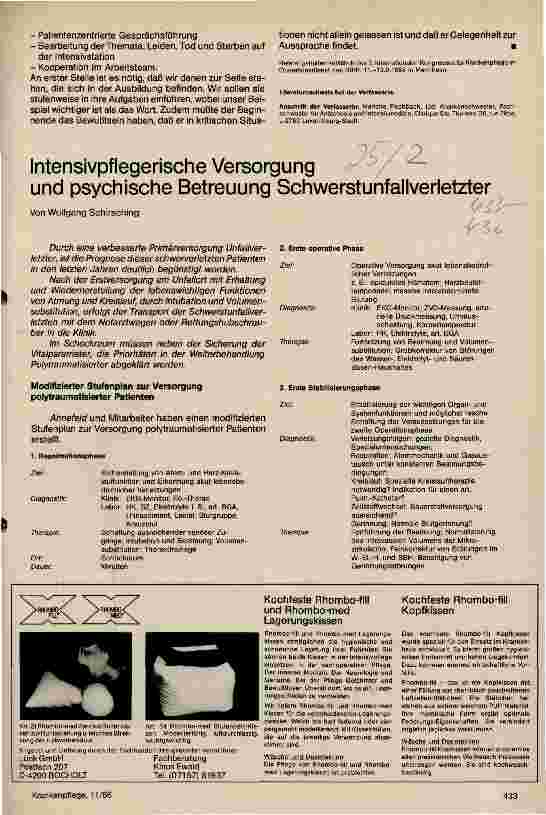 Vorschauseite 1: Intensivpflegerische Versorgung und psychische Betreuung Schwerstunfallverletzter
