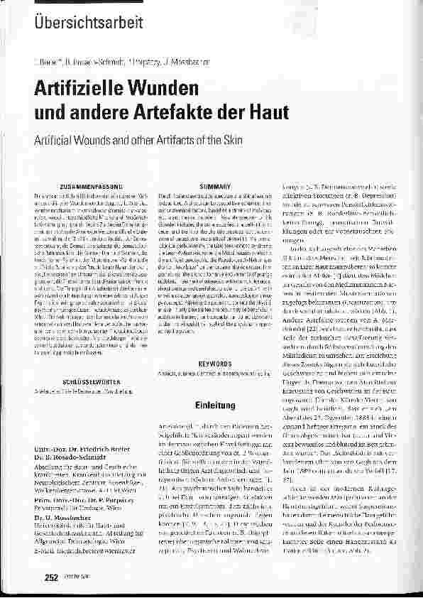Vorschauseite 1: Artifizielle Wundenund andere Artefakte der Haut