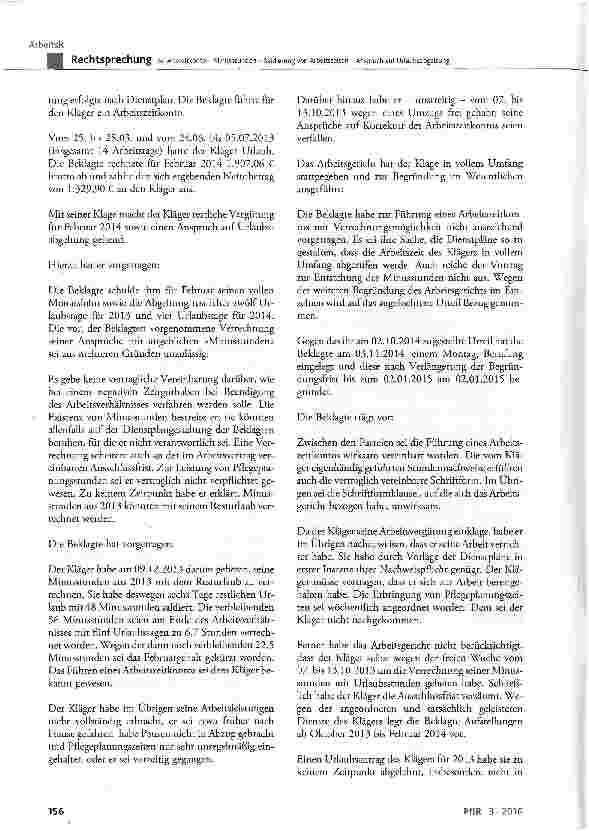Vorschauseite 2: Arbeitszeitkonto - Minusstunden - Saldierung von Arbeitszeiten - Anspruch auf Urlaubsabgeltung