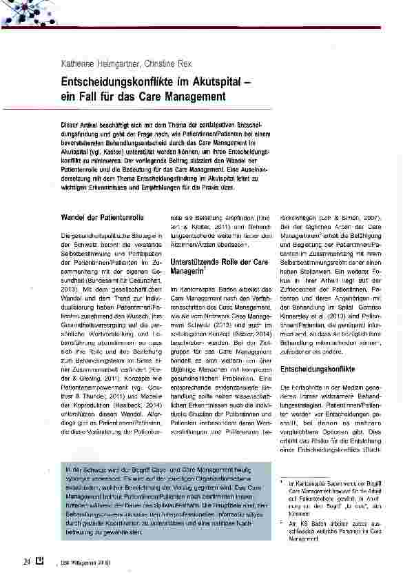 Vorschauseite 1: Entscheidungskonflikte im Akutspital -ein Fall für das Care Management