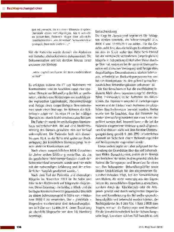 Vorschauseite 2: Rektumperforation infolge eines Einlaufs LG Hamburg vom 14.8.201 5 (303 0 94/12)