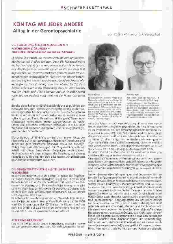 Vorschauseite 1: KEIN TAG WIE JEDER ANDERE Alltag in der Gerontopsychiatrie