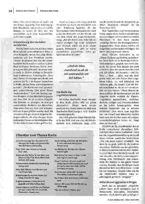 Vorschauseite 2: Zu leben anfangen Krebs in der Literatur