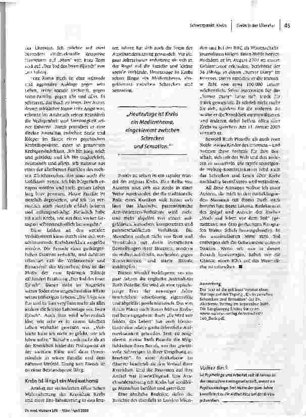 Vorschauseite 3: Zu leben anfangen Krebs in der Literatur