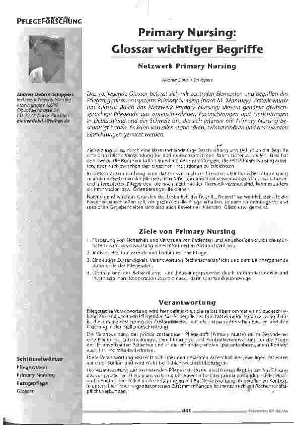 Vorschauseite 1: Primary Nursing: Glossar wichtiger Begriffe