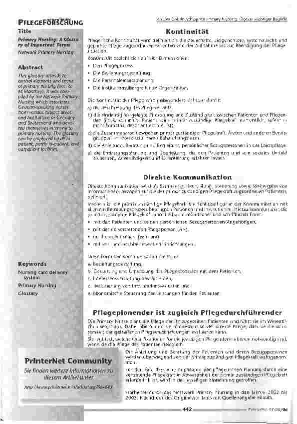 Vorschauseite 2: Primary Nursing: Glossar wichtiger Begriffe