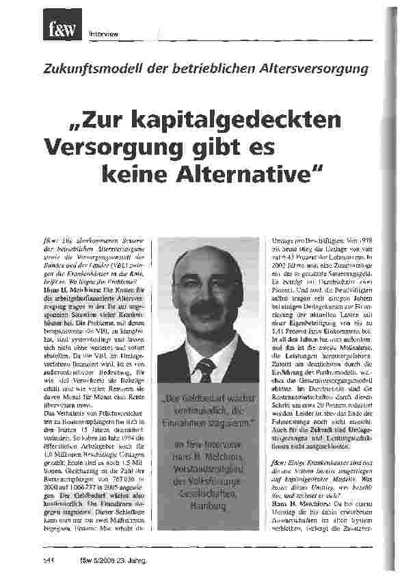 Vorschauseite 1: Zukunftsmodell der betrieblichen AltersversorgungZur kapitalgedeckten Versorgung gibt es keine Alternative