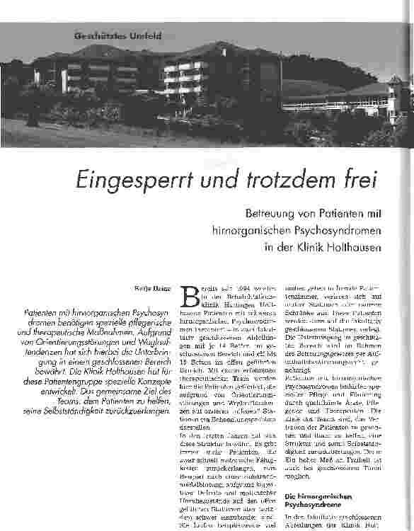 Vorschauseite 1: Eingesperrt und trotzdem freiBetreuung von Patienten mit hirnorganischen Psychosyndromen in der Klinik Holthausen