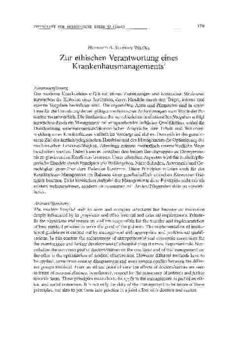 Vorschauseite 1: Zur ethischen Verantwortung eines Krankenhausmanagements