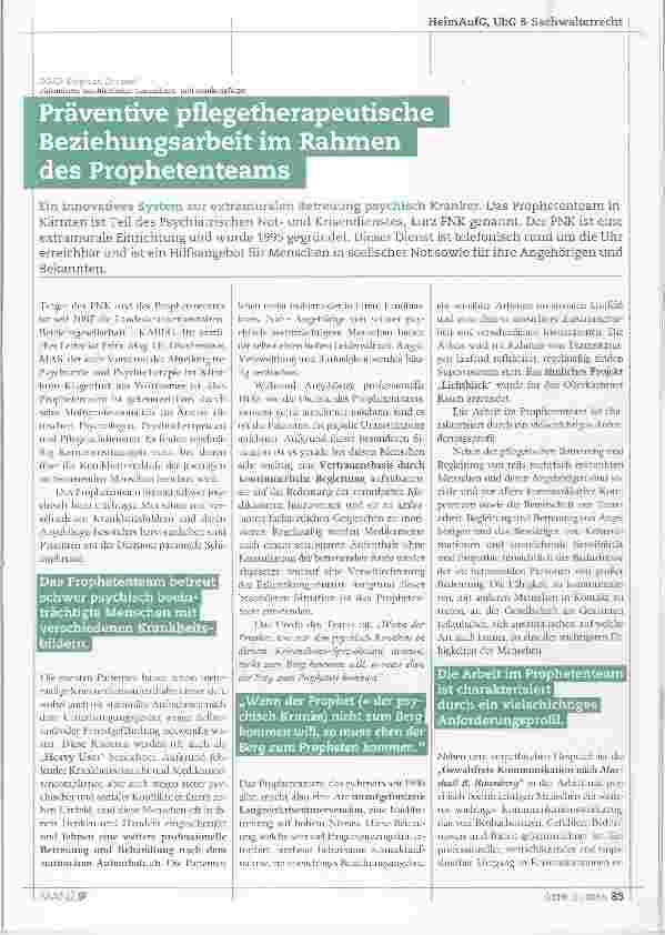 Vorschauseite 1: Präventive pflegetherapeutisch Beziehungsarbeit im Rahmen des Prophetenteams