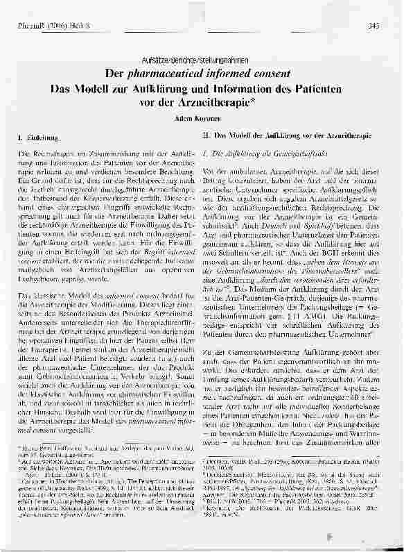 Vorschauseite 1: Der pharmaceutical informed consentDas Modell zur Aufklärung und Information des Patientenvor der Arzneitherapie