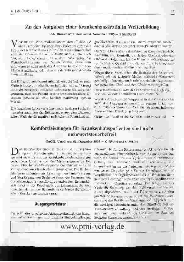 Vorschauseite 1: Komfortleistungen für Krankenhauspatienten sind nichtmehrwertsteuerbefreit