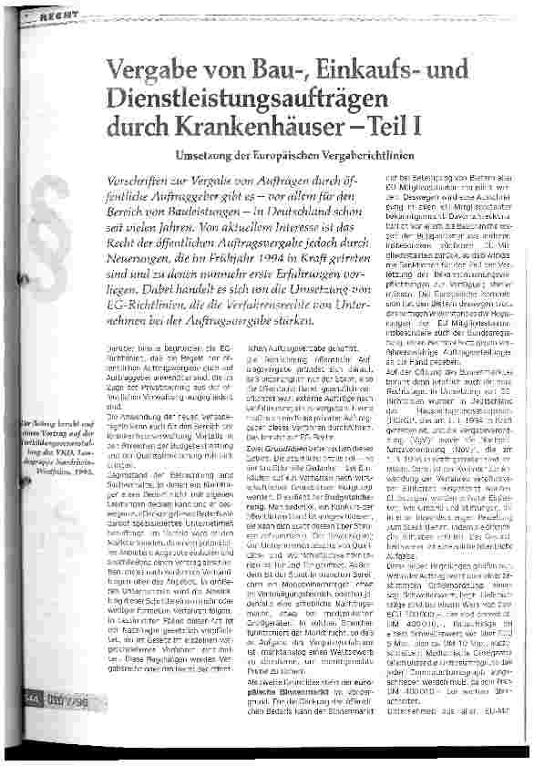 Vorschauseite 1: Vergabe von Bau-, Einkaufsund Dienstleistungsaufträgen durch Krankenhäuser - Teil I