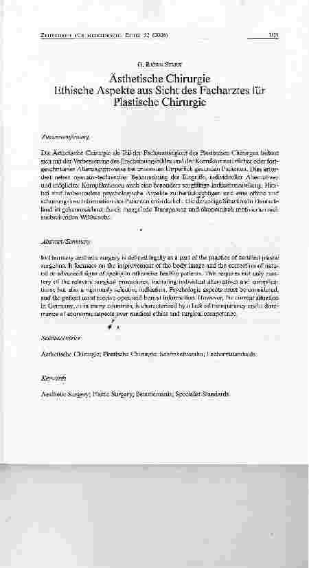 Vorschauseite 1: Ästhetische Chirurgie Ethische Aspekte aus Sicht des Facharztes für Plastische Chirurgie