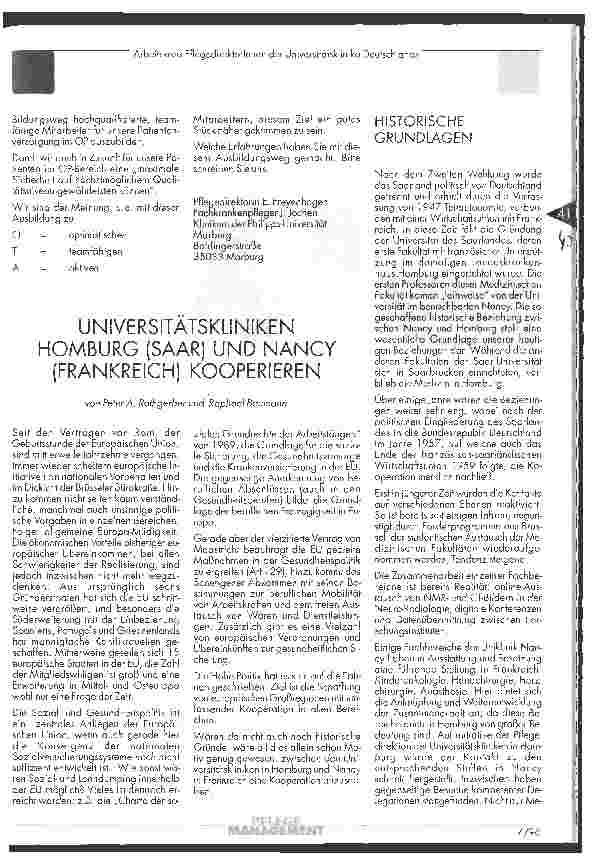 Vorschauseite 1: Universitätskliniken Homburg (Saar) und Nancy (Frankreich) kooperieren