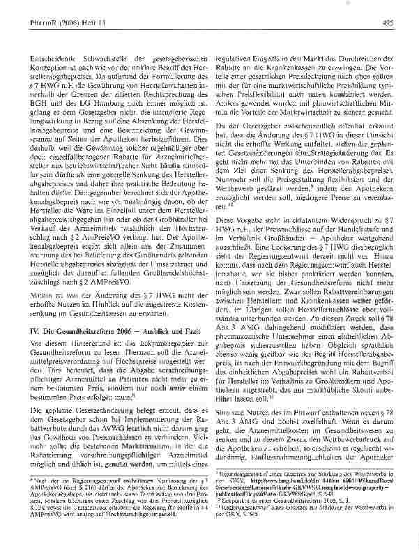 Vorschauseite 4: Mehr Wettbewerb durch Höchstbetrag?Gesundheitsreform und Gesetz zur Verbesserung der Wirtschaftlichkeit in der Arzneimittelversorgung (AVWG)