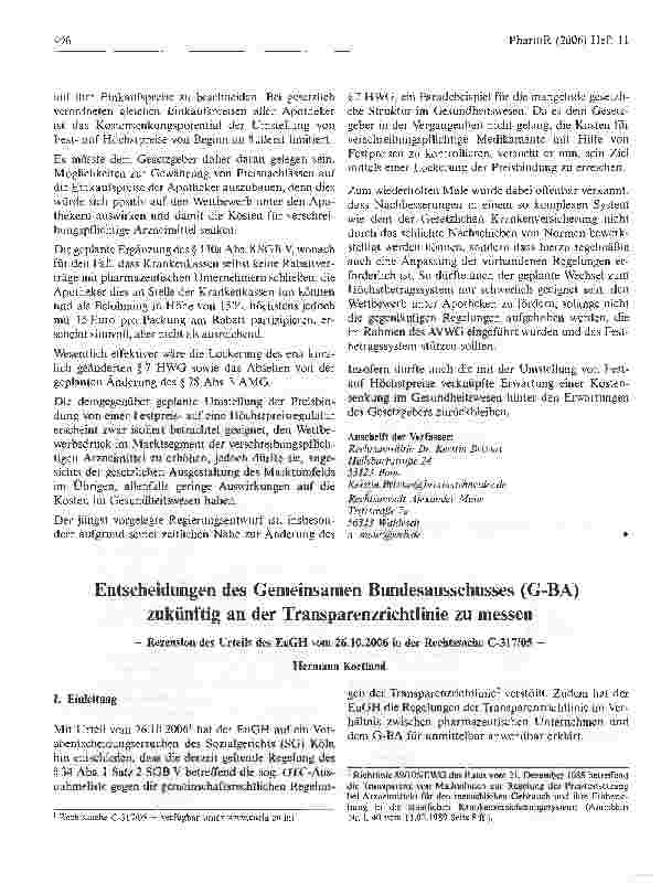 Vorschauseite 5: Mehr Wettbewerb durch Höchstbetrag?Gesundheitsreform und Gesetz zur Verbesserung der Wirtschaftlichkeit in der Arzneimittelversorgung (AVWG)