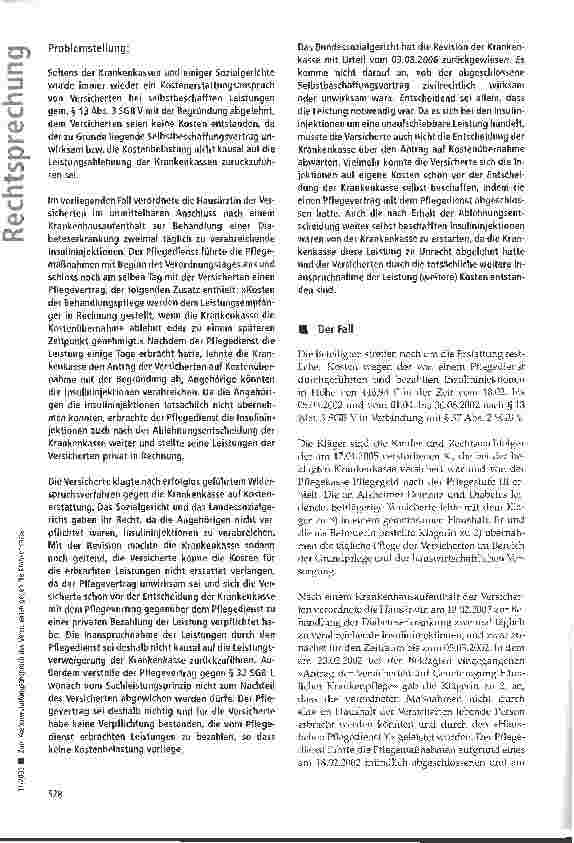 Vorschauseite 2: Zum Kostenerstattungsanspruch des Versicherten gegen die Krankenkasse