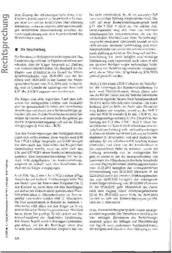 Vorschauseite 4: Zum Kostenerstattungsanspruch des Versicherten gegen die Krankenkasse