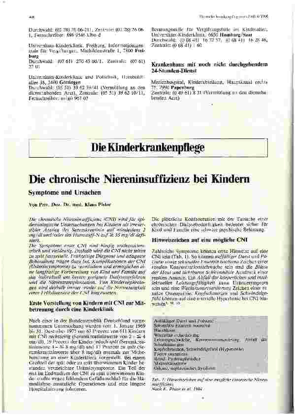 Vorschauseite 1: Die chronische Niereninsuffizienz bei Kindern