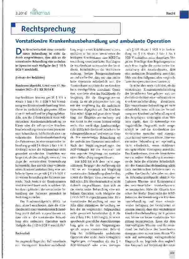 Vorschauseite 1: Vorstationäre Krankenhausbehandlung und ambulante Operation
