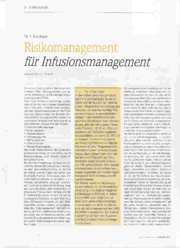 Vorschauseite 1: Teil 1: Grundlagen Risikomanagement für Infusionsmanagement