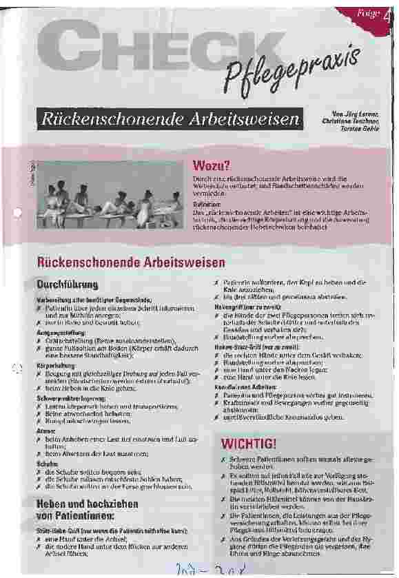 Vorschauseite 1: Checkliste Pflegepraxis Rückenschonende Arbeitsweisen