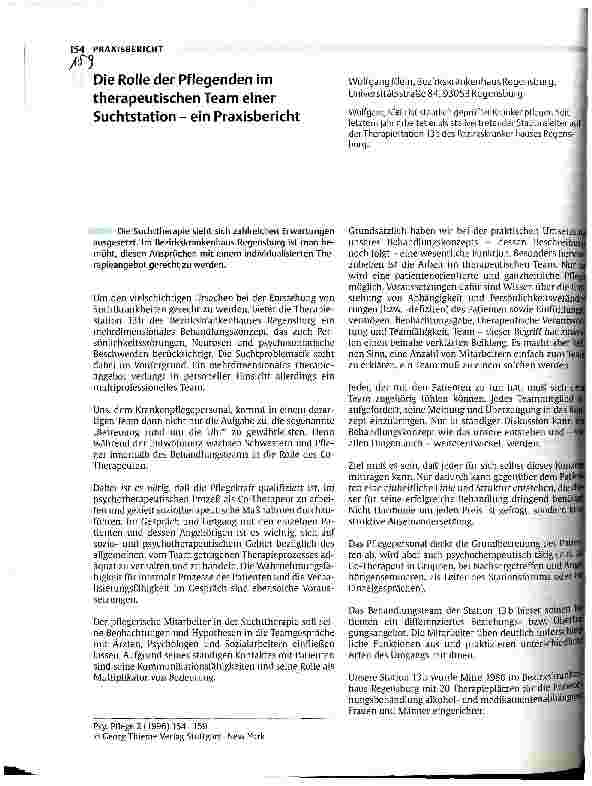 Vorschauseite 1: Die Rolle der Pflegenden im therapeutischen Team einer Suchtstation - ein Praxisbericht