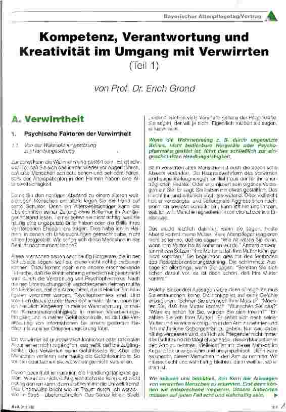 Vorschauseite 1: Kompetenz, Verantwortung und Kreativität im Umgang mit Verwirrten (Teil 1)