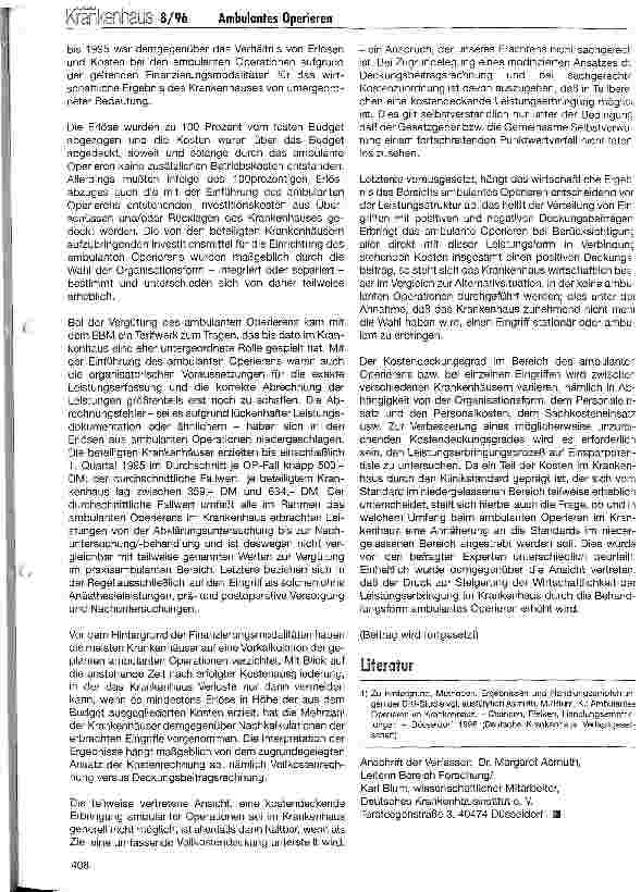 Vorschauseite 6: Ambulantes Operieren im Krankenhaus (I) Erfahrungen und Handlungsempfehlungen für die Krankenhauspraxis